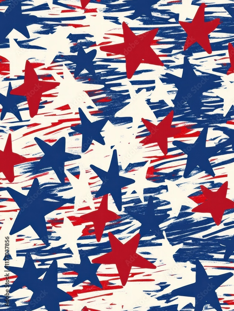 Poster dynamic abstract pattern of stars and stripes reflecting american flag inspiration. generative ai
