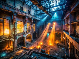 Obraz premium Abandoned Building Interior: Glowing Lights in Urban Decay