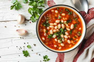 Traditional Ukrainian borscht with white beans and herbs