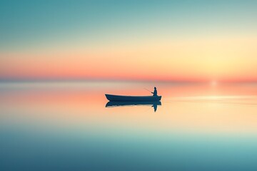 Peaceful Fisherman at Sunrise on a Calm Lake