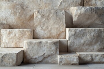 Sleek Beige Stone Slabs as a Minimalist Display Platform for Stylish Product Showcase