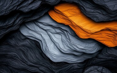 Obraz premium Abstract Swirling Stone Texture Dark Gray Black Orange Hues
