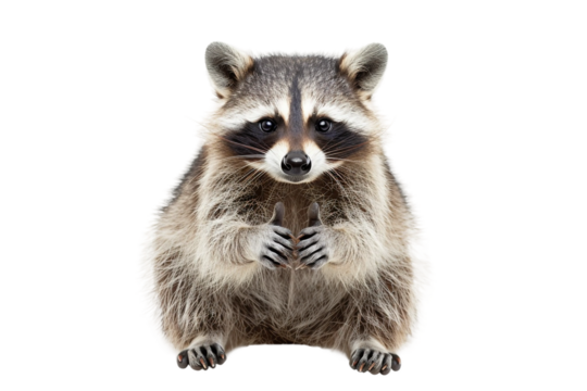 A playful raccoon gesturing thumbs up in a fun pose isolated on transparent background