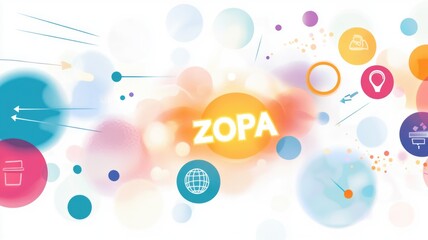Vibrant abstract design with colorful circles and icons showcasing technology and global communication