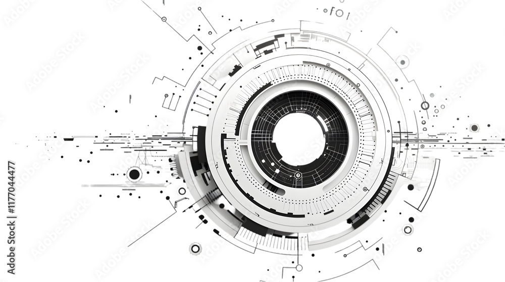Poster vector editable, sci-fi futuristic ui fui abstract circular element design isolated on a transparent