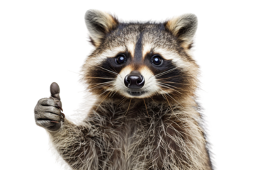 Adorable raccoon giving an enthusiastic thumbs up isolated on transparent background