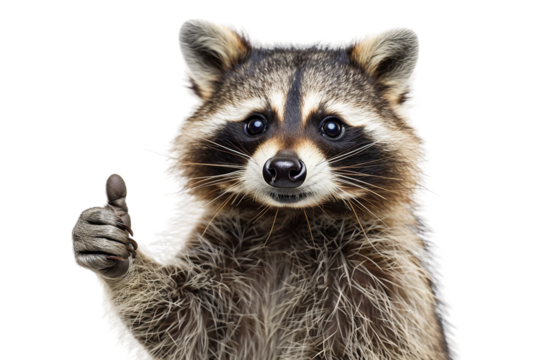 Adorable raccoon giving an enthusiastic thumbs up isolated on transparent background