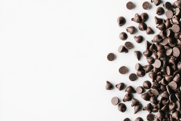 Obraz premium Delightful Arrangement of Chocolate Chips on a Clean White Canvas