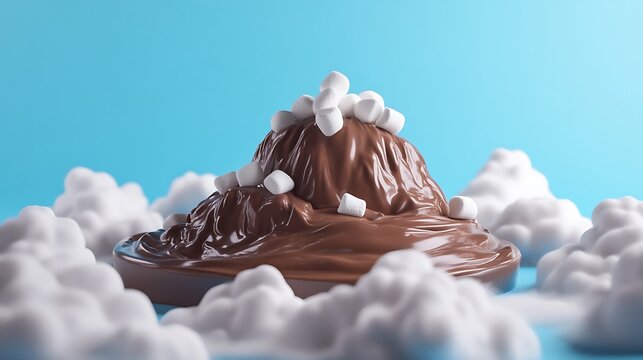 A peaceful mountain of chocolate fudge surrounded by marshmallow clouds