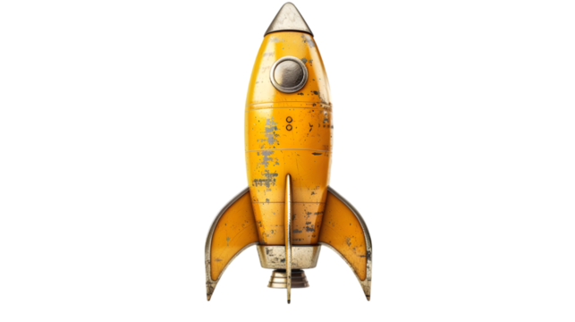 Vintage styled yellow space rocket isolated on a transparent background - Powered by Adobe