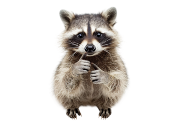 Cute raccoon with a big smile and thumbs up isolated on transparent background