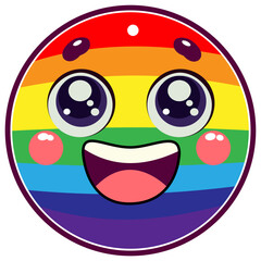 circular emoji with a rainbow-striped background representing the colors of the LGBTQ+ pride flag.