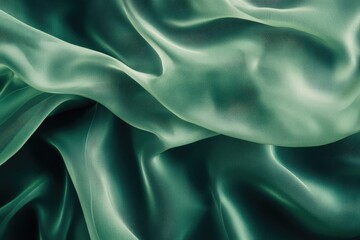 Obraz premium Elevated View of Lush Green Silk Fabric: Smooth Satin Texture for Elegant Background and Copy Space