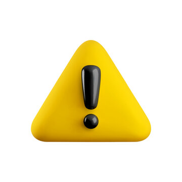 Vector Realistic 3d yellow triangle shape with black exclamation mark. Cartoon 3d render of warning sign, danger symbol, hazard notification isolated on white background.