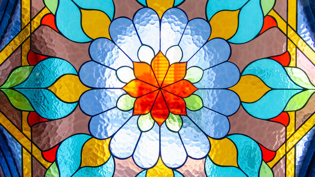 colored glass retro style windows close up