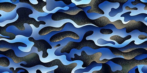Abstract Blue Camo Pattern Fluid Shapes Dynamic Design Art
