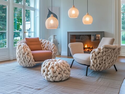 Salon avec des fauteuils cosy avec une chemin&eacute;e 