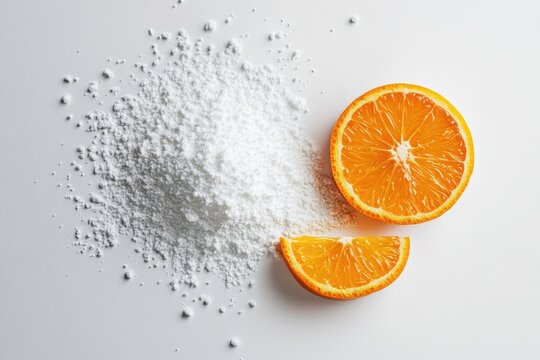 Crystalline Ascorbic Acid Powder: Natural Vitamin C Antioxidant Isolated on White Background