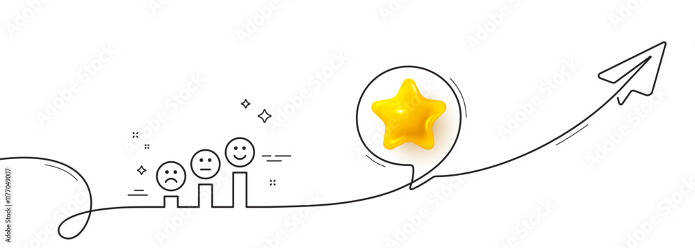 Poster customer satisfaction line icon. continuous line with share plane. positive feedback sign. smile cha