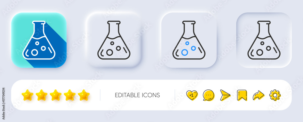 Poster chemistry lab line icon. neumorphic, flat shadow, 3d buttons. laboratory flask sign. analysis symbol