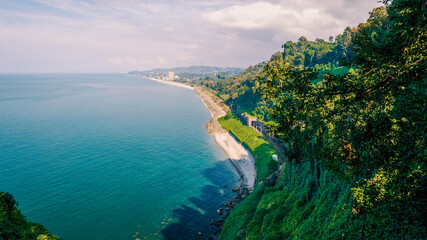 panorama sea beach and city view from a high mountain in Georgia