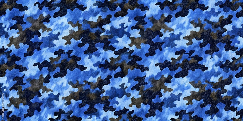 Poster dynamic blue camouflage pattern bold abstract style design elements