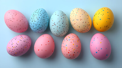 Easter concept. Modern Flat-Lay of Pastel Easter Eggs