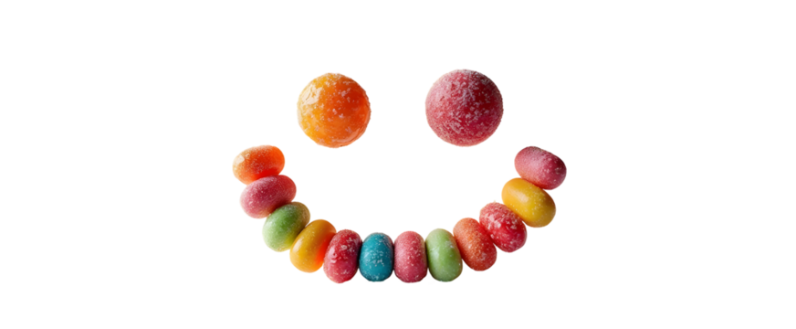 Sweet sugary candies form a cheerful smiley face. A delightful treat!, cut out