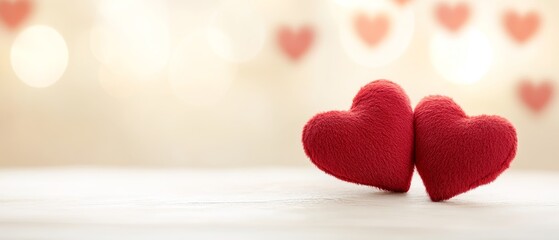Obraz premium Cute Red Hearts with Soft Texture on a Wooden Surface and Bokeh Light