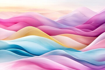 Fototapeta premium Abstract Pastel Landscape Soft Pink Purple Blue Yellow Waves