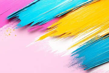 Fototapeta premium Abstract Colorful Paint Strokes Background Pink Yellow Turquoise and White Hues