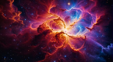 Vibrant Nebula with Swirling Clouds of Gas and Stars in Deep Space