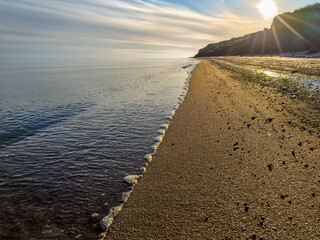 landscape empty deserted sand beach and sea waves