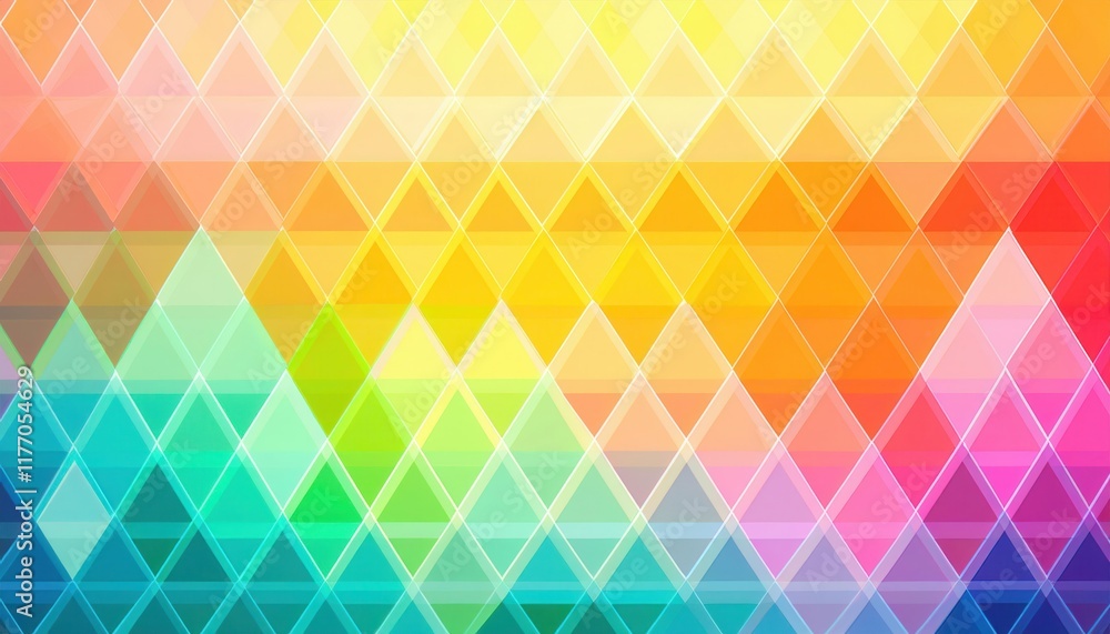 Poster vibrant triangular gradient pattern in rainbow colors perfect for digital design, web banners, abstr
