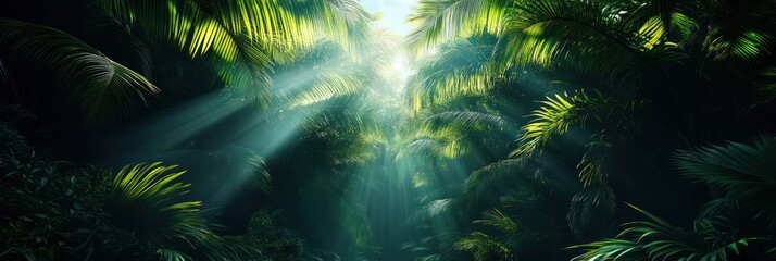 Sunbeams Illuminating Lush Tropical Rainforest