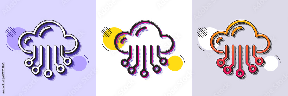 Poster cloud storage service line icon. halftone dotted pattern. gradient icon with grain shadow. big data 