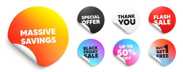 Massive savings sticker tag. Special offer paper price tags. Massive savings tag. Special offer price sign. Advertising discounts symbol. Discount, black friday sticker. Promo banner. Vector