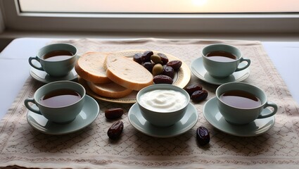 Dates, bread, tea, milk, food for sahur during the month of Ramadan