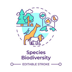 Species biodiversity multi color concept icon. Diversity of life forms across ecosystems. Protect habitats. Round shape line illustration. Abstract idea. Graphic design. Easy to use in article