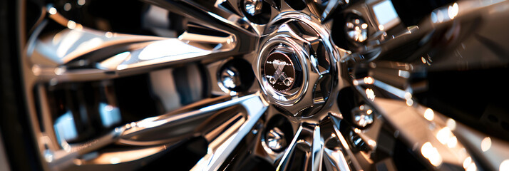 Close-Up of Shiny and Intricately Designed Hubcap Mounted on Car Wheel