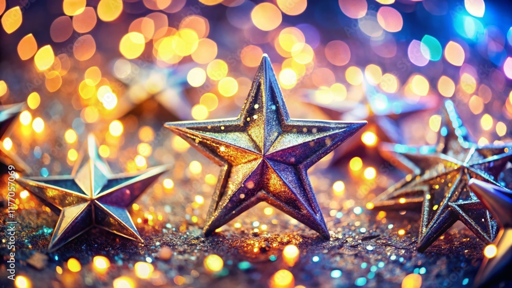 Poster abstract 3d star pattern bokeh background - festive glittering design
