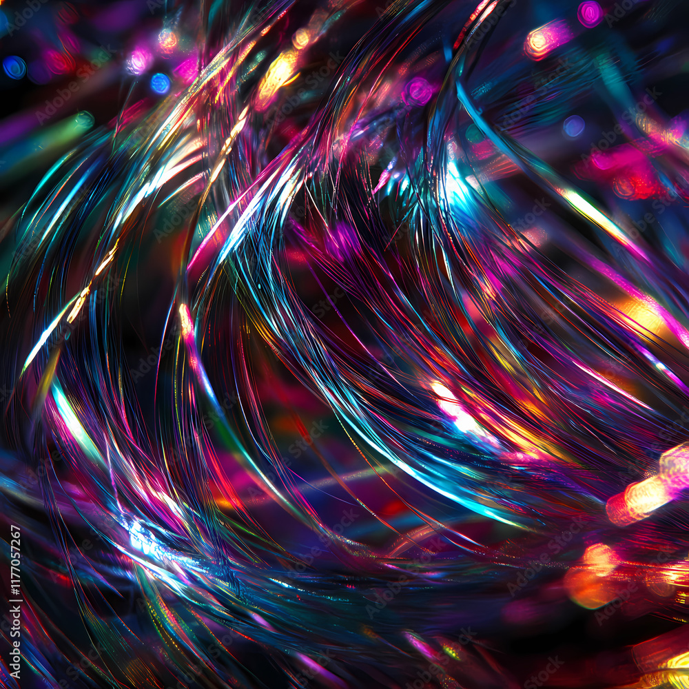 Poster vibrant display of colorful light reflections on textured surfaces in an artistic arrangement. gener
