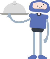 Robot Character Holding Food Dish
