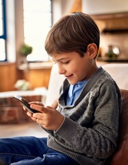 A boy engaging with his smartphone.