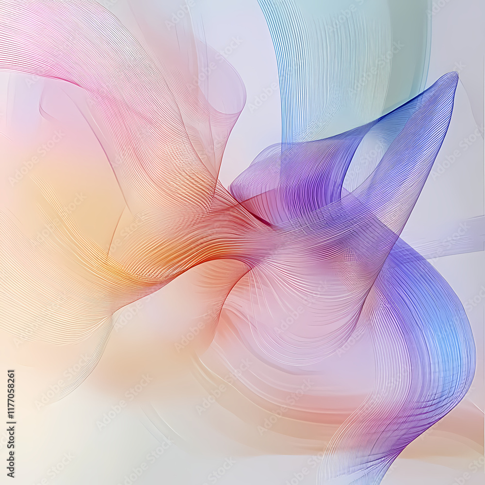 Poster colorful abstract waves of flowing lines create a dynamic visual experience in soft pastel shades. g
