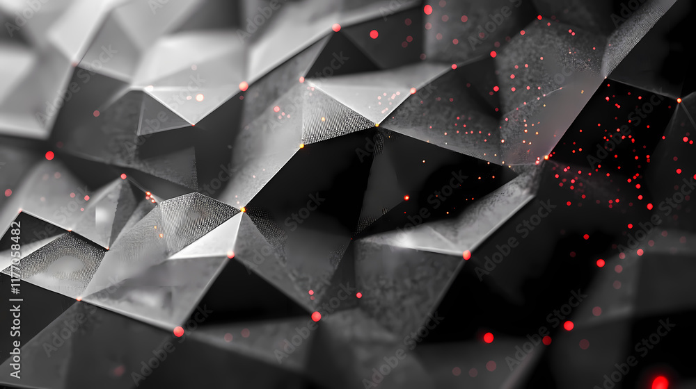 Poster textured abstract background with geometric shapes and subtle glowing particles in dark tones. gener