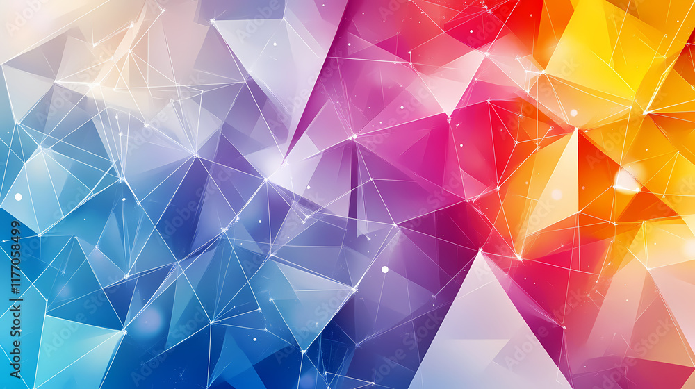 Poster colorful abstract geometric design with vibrant hues blending at different angles. generative ai