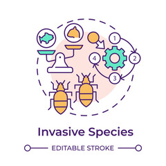 Invasive species multi color concept icon. Biodiversity loss cause. Threat for ecosystem stability. Round shape line illustration. Abstract idea. Graphic design. Easy to use in article
