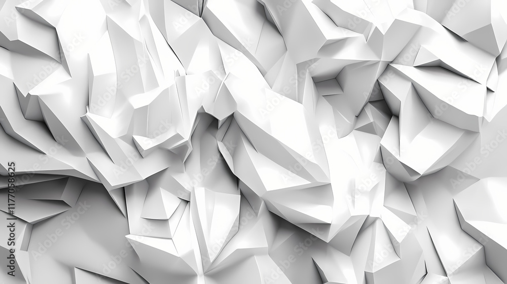Poster Textured white geometric pattern with sharp angles and folds creating a dynamic appearance. Generative AI