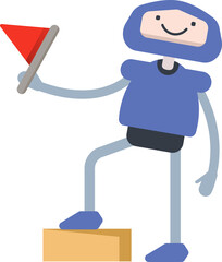 Robot Character Holding Flag

